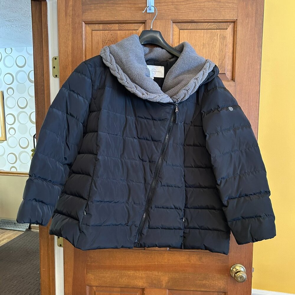 Jessica Simpson Black winter jacket with grey knit shawl collar